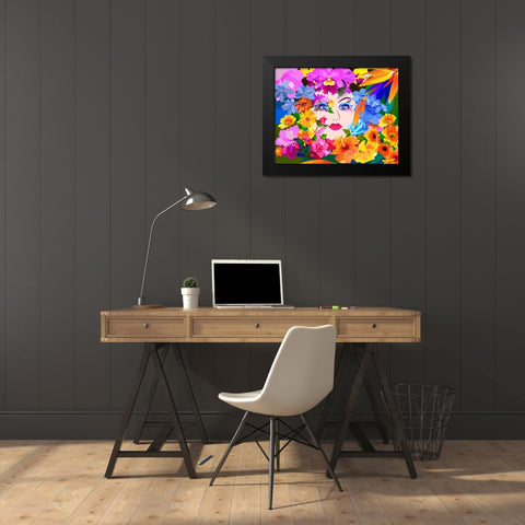 Flowers And Lady Black Modern Wood Framed Art Print by Pansanit, Surapol