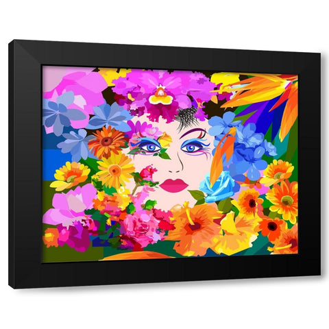 Flowers And Lady Black Modern Wood Framed Art Print by Pansanit, Surapol