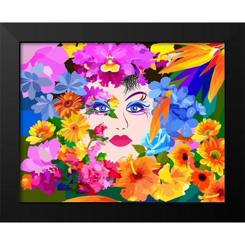 Flowers And Lady Black Modern Wood Framed Art Print by Pansanit, Surapol