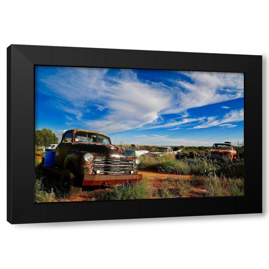 Field Of Trucks Black Modern Wood Framed Art Print by Susan Vizvary Photography