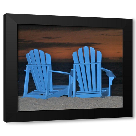 Blue Chairs On The Beach  Black Modern Wood Framed Art Print by Susan Vizvary Photography