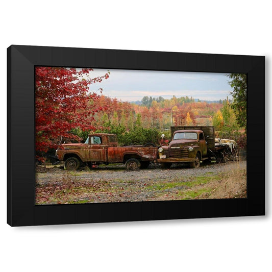 2 Autumn Vintage Trucks Black Modern Wood Framed Art Print by Susan Vizvary Photography