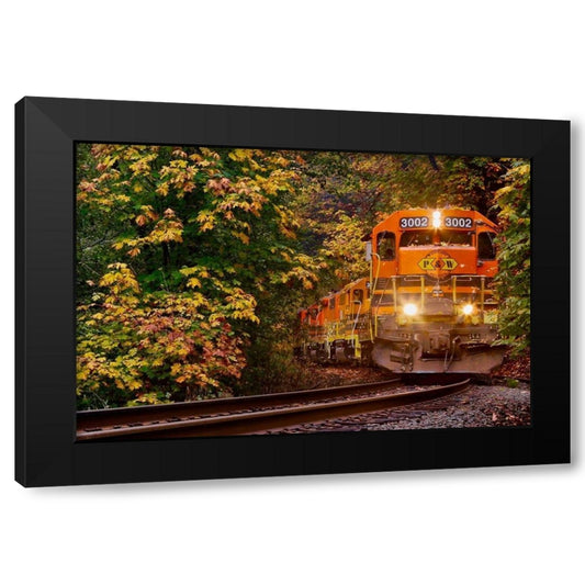 Closest Train on the Tracks Black Modern Wood Framed Art Print by Susan Vizvary Photography
