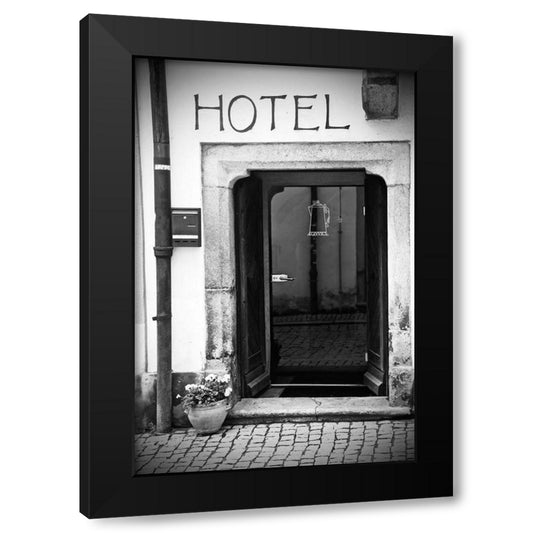 Back and White Hotel Black Modern Wood Framed Art Print by Susan Vizvary Photography