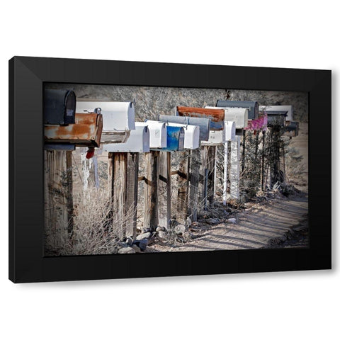 Blue Route66 Mailboxes Black Modern Wood Framed Art Print by Susan Vizvary Photography