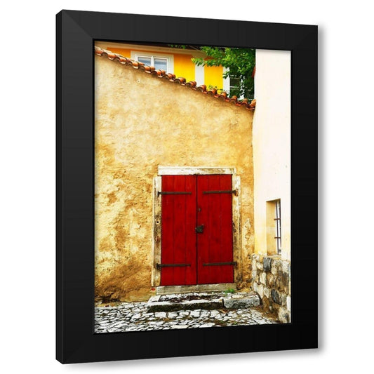 Double Red Door Black Modern Wood Framed Art Print by Susan Vizvary Photography