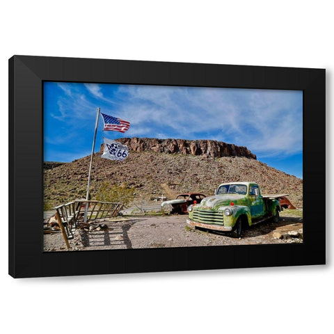 Route66 Flags Black Modern Wood Framed Art Print by Susan Vizvary Photography