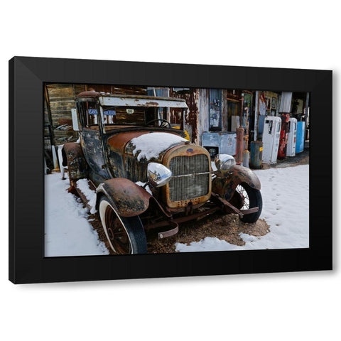 Vintage Gas Station and Model T Black Modern Wood Framed Art Print by Susan Vizvary Photography