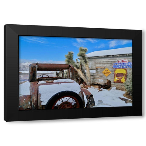 Vintage Model T in Snow Black Modern Wood Framed Art Print by Susan Vizvary Photography