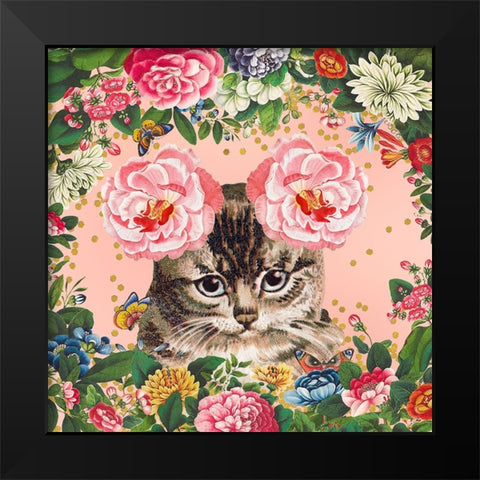 Cat Garden Black Modern Wood Framed Art Print by The Font Diva