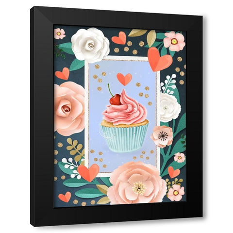 Cherry On Top Black Modern Wood Framed Art Print by The Font Diva