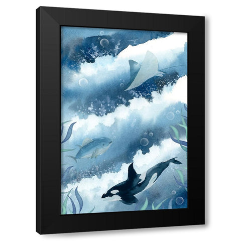 Deep Sea Diving Black Modern Wood Framed Art Print with Double Matting by The Font Diva