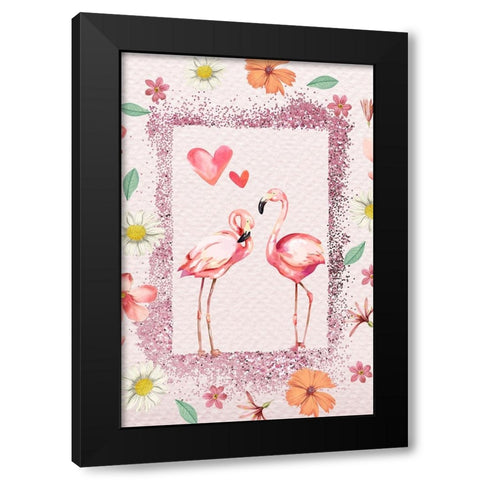 Flamingo Flattery Black Modern Wood Framed Art Print by The Font Diva