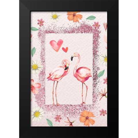 Flamingo Flattery Black Modern Wood Framed Art Print by The Font Diva
