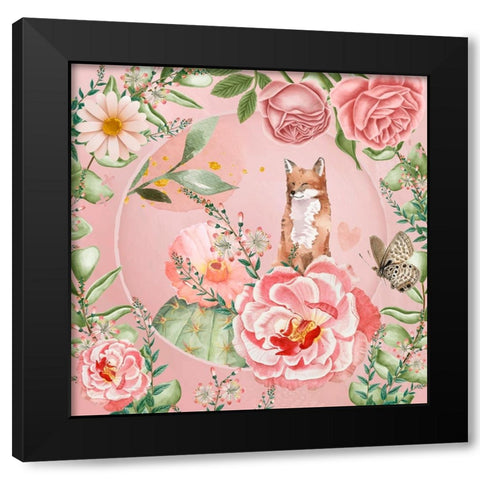 Flower Fox Black Modern Wood Framed Art Print with Double Matting by The Font Diva