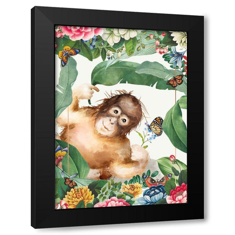 Monkey Around Black Modern Wood Framed Art Print with Double Matting by The Font Diva