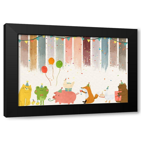 Party Animals Black Modern Wood Framed Art Print with Double Matting by The Font Diva