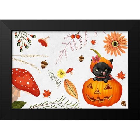Pumpkin Hazel Black Modern Wood Framed Art Print by The Font Diva