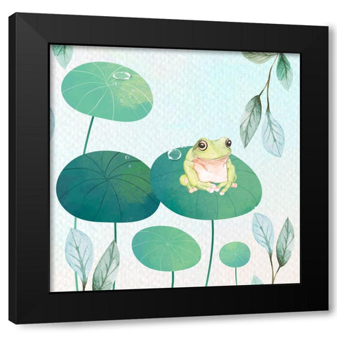 Rainforest Ribbit Black Modern Wood Framed Art Print by The Font Diva