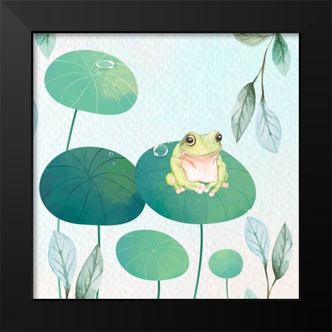 Rainforest Ribbit Black Modern Wood Framed Art Print by The Font Diva