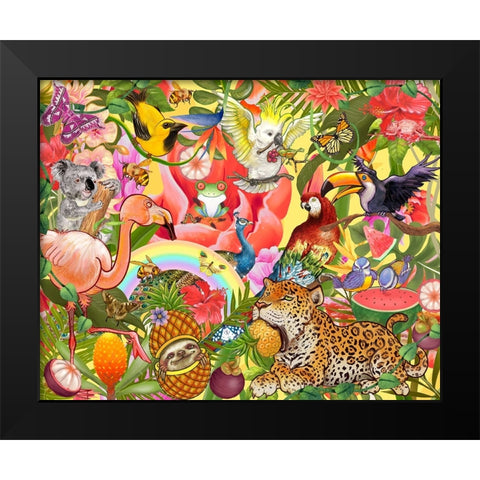 Jungle Jam Black Modern Wood Framed Art Print by The Font Diva