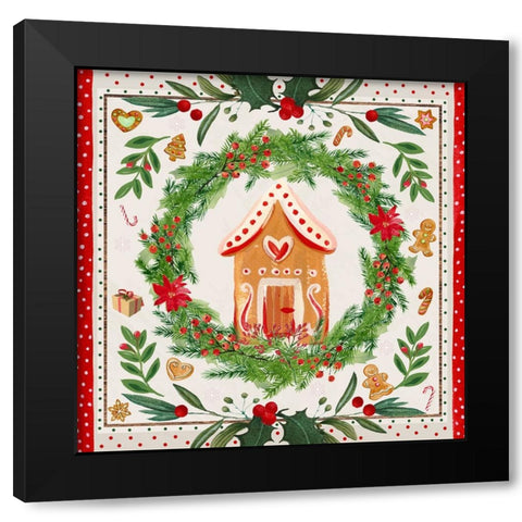 Holly Holiday Black Modern Wood Framed Art Print with Double Matting by The Font Diva