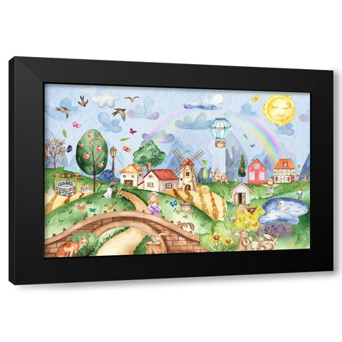 Over the Hill and Far Away Black Modern Wood Framed Art Print by The Font Diva