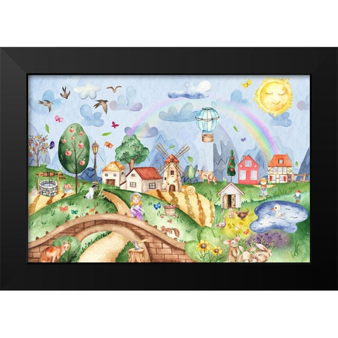 Over the Hill and Far Away Black Modern Wood Framed Art Print by The Font Diva