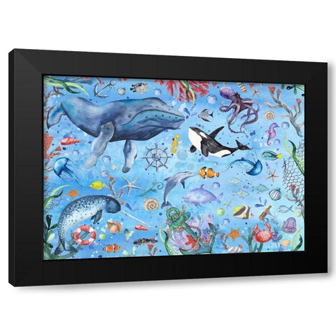 Deep Blue Sea Black Modern Wood Framed Art Print by The Font Diva