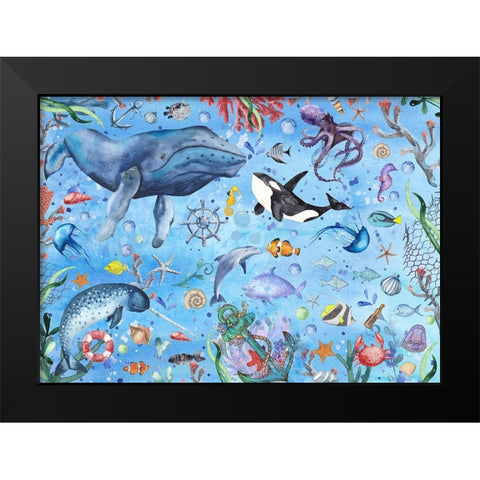 Deep Blue Sea Black Modern Wood Framed Art Print by The Font Diva