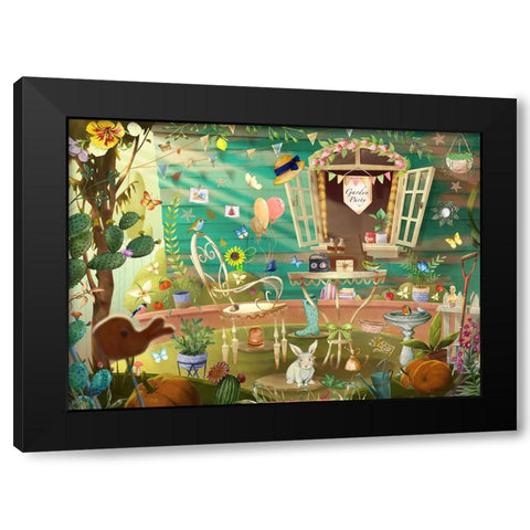 Garden Party Black Modern Wood Framed Art Print by The Font Diva