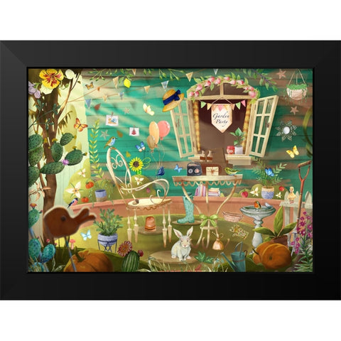 Garden Party Black Modern Wood Framed Art Print by The Font Diva