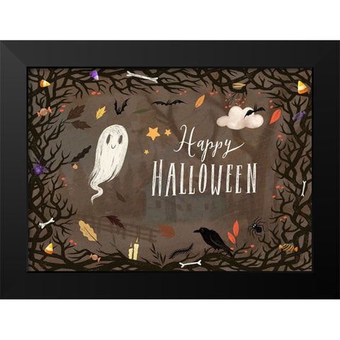 Grim Grinning Ghost Black Modern Wood Framed Art Print by The Font Diva