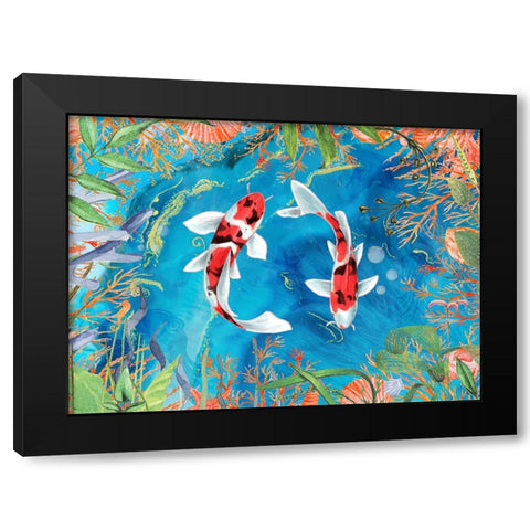 Just Keep Swimming Black Modern Wood Framed Art Print by The Font Diva