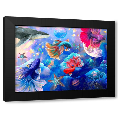 Deep Sea Galaxy Black Modern Wood Framed Art Print with Double Matting by The Font Diva