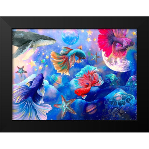Deep Sea Galaxy Black Modern Wood Framed Art Print by The Font Diva
