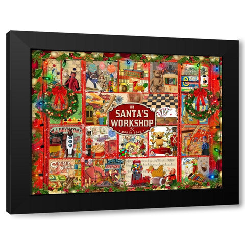 Santas Workshop Black Modern Wood Framed Art Print by The Font Diva