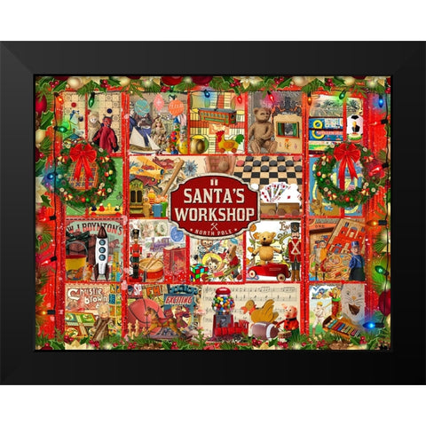 Santas Workshop Black Modern Wood Framed Art Print by The Font Diva