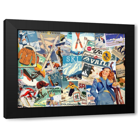 Ski Lodge Black Modern Wood Framed Art Print by The Font Diva