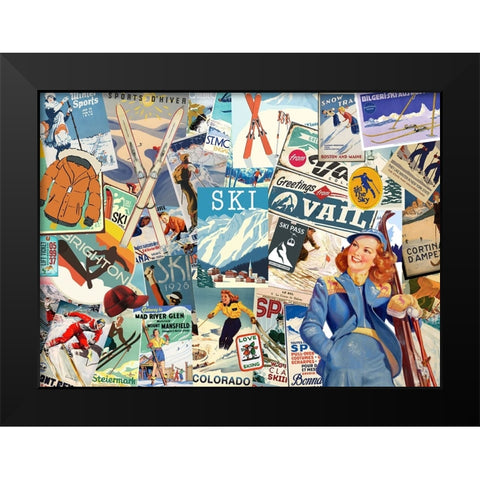 Ski Lodge Black Modern Wood Framed Art Print by The Font Diva