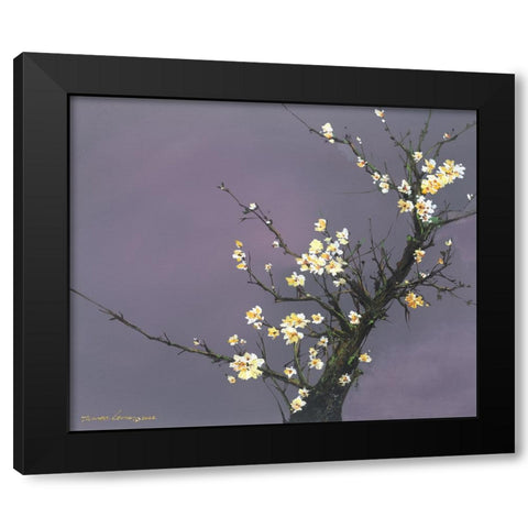 White Blossom Black Modern Wood Framed Art Print with Double Matting by Leung, Thomas