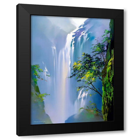Spring Cascades Black Modern Wood Framed Art Print with Double Matting by Leung, Thomas
