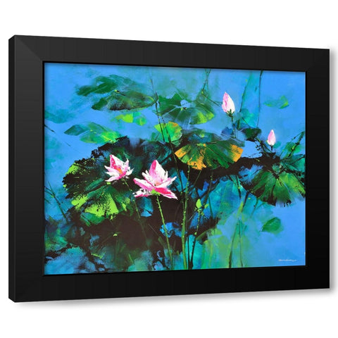 Lily Pond Black Modern Wood Framed Art Print with Double Matting by Leung, Thomas