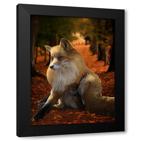 Fall Fox Black Modern Wood Framed Art Print with Double Matting by Lavoie, Tina