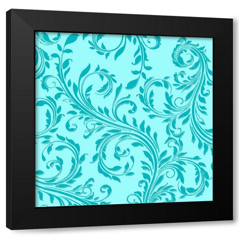 Aqua Teal Damask Black Modern Wood Framed Art Print with Double Matting by Lavoie, Tina