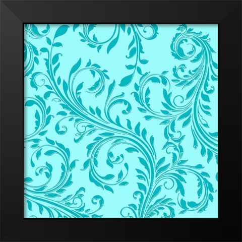 Aqua Teal Damask Black Modern Wood Framed Art Print by Lavoie, Tina