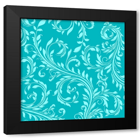 Teal Aqua Damask Black Modern Wood Framed Art Print with Double Matting by Lavoie, Tina