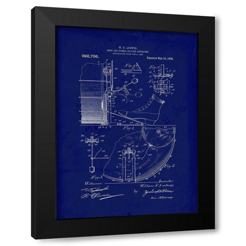 1909 Drum Cymbal Playing Apparatus Black Modern Wood Framed Art Print by Lavoie, Tina