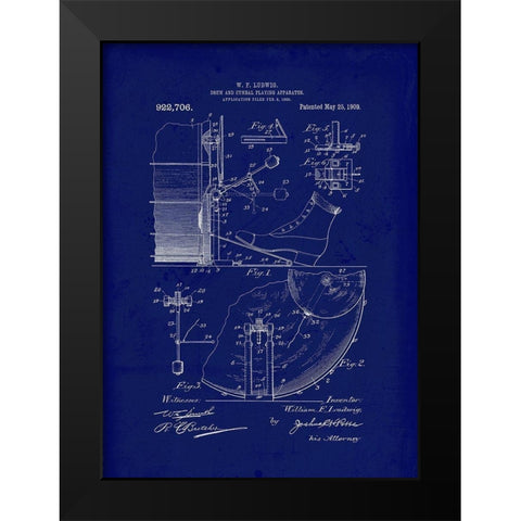 1909 Drum Cymbal Playing Apparatus Black Modern Wood Framed Art Print by Lavoie, Tina