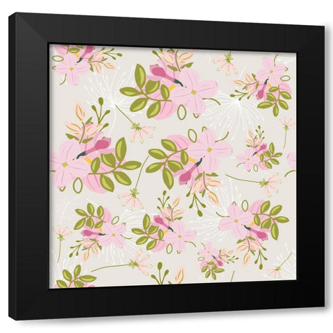 Pink Floral Pattern Black Modern Wood Framed Art Print with Double Matting by Lavoie, Tina